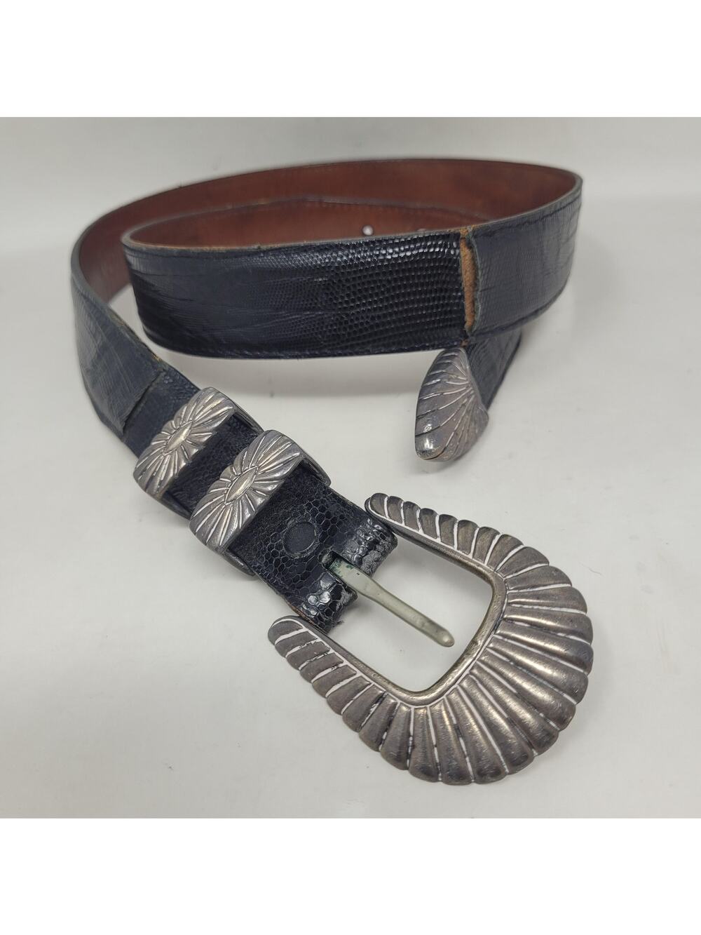 Douglas Magnus Santa Fe Sterling Silver Ranger Belt Genuine Lizard USA 36 Mens